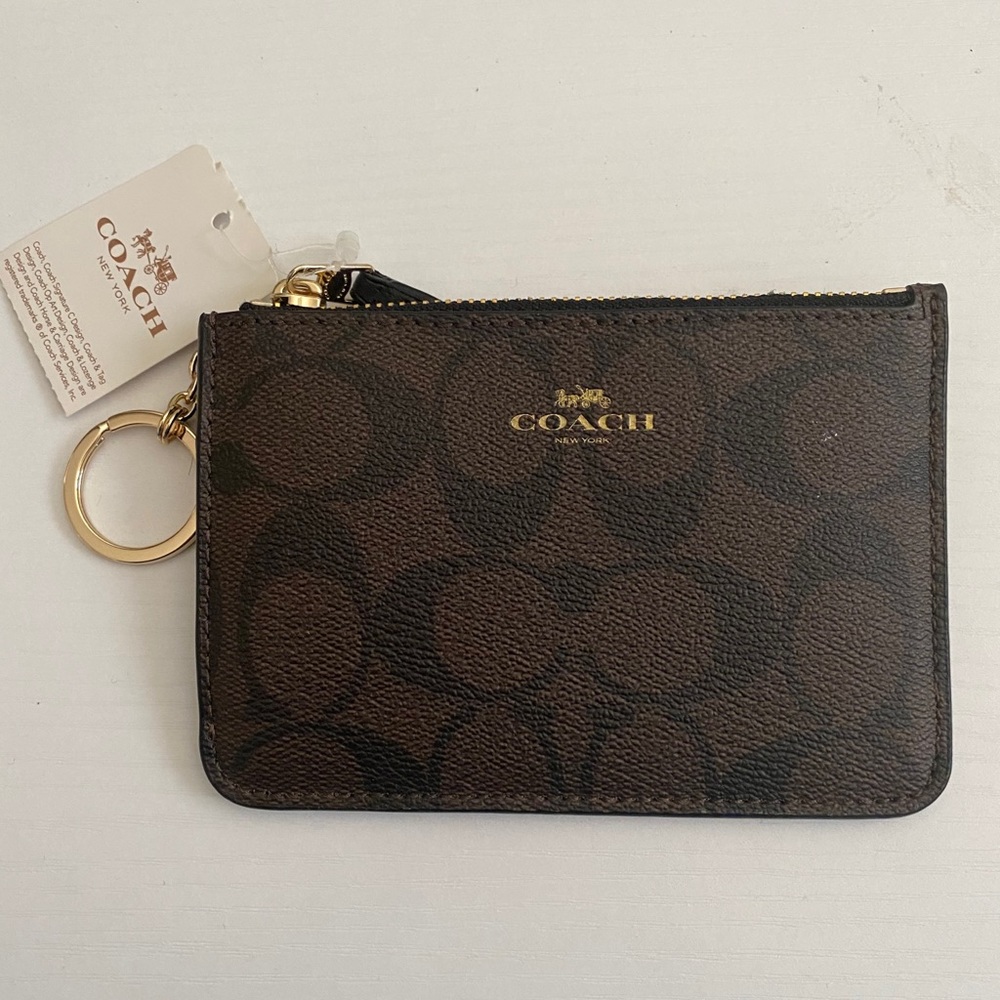 Coach Brown Signature PVC Canvas Key Coin Pouch